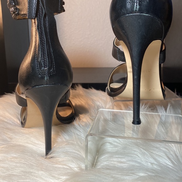 ▪️🖤▪️NINE WEST CHRYSTAL STUDDED ANKLE STRAP OPEN TOE HEEL▪️🖤▪️ - Picture 4 of 4